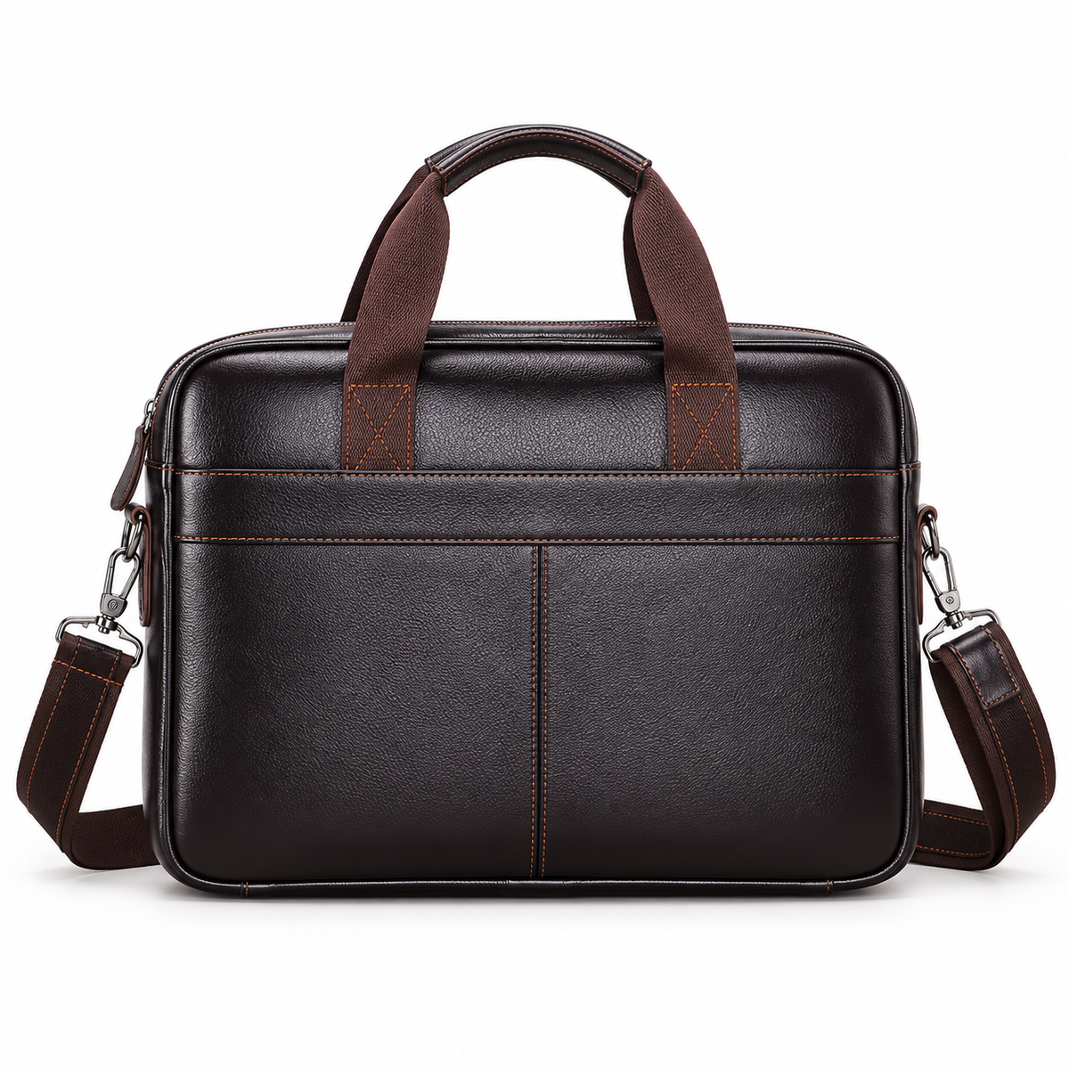 Classic Coffee Leather Briefcase With Strap