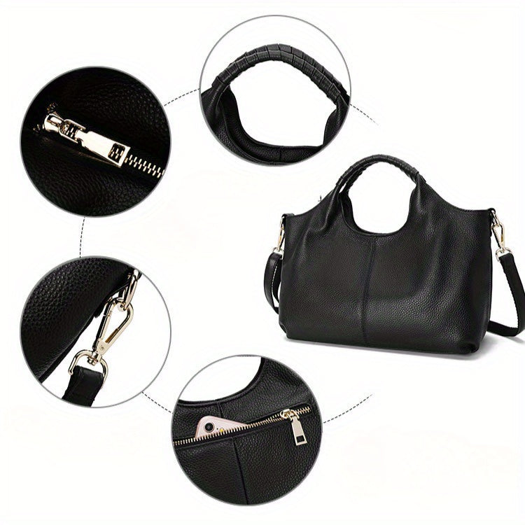 Genuine Leather Women’s Handbag - Soft Cowhide Crossbody & Shoulder Bag with Zipper Closure