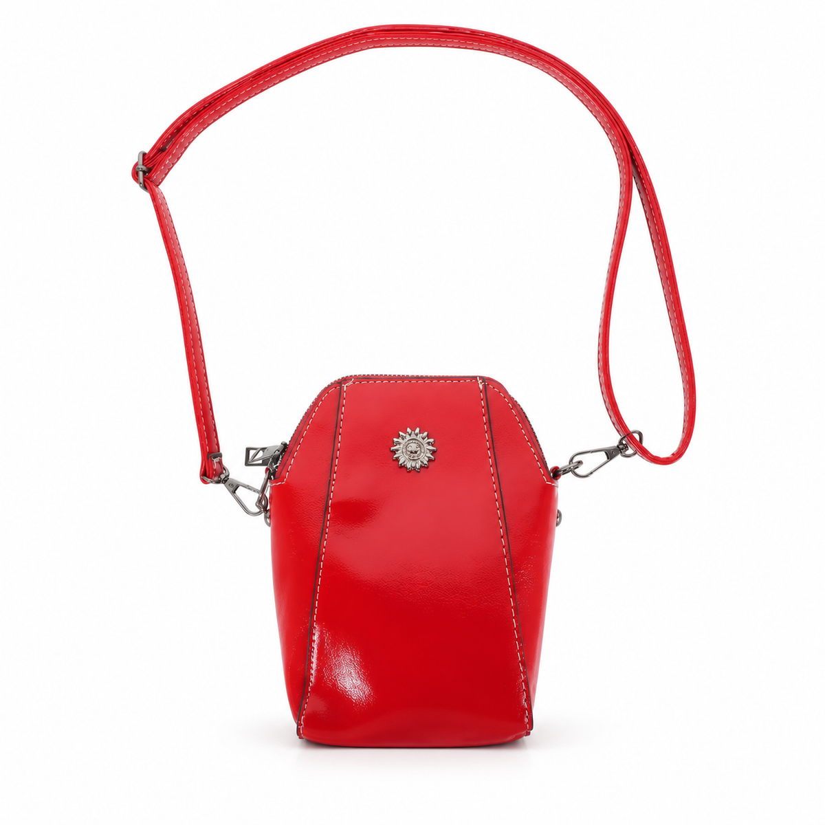 Elegant Red Crossbody Bag With Medallion