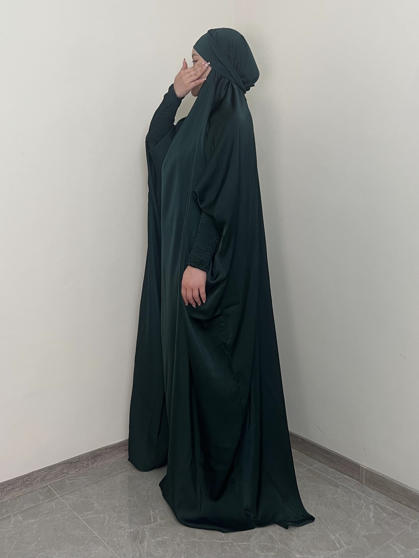 [Satin Modesty Dress] Free Size Satin One Piece Modesty Abaya Burkha - Jilbab Niqab Attached