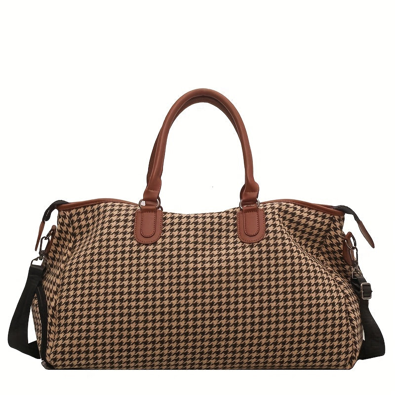 Large Capacity Houndstooth Pattern Sports Bag, Versatile Travel Duffel Luggage Handbag, Trendy Overnight Bag