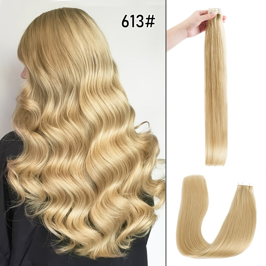 16 Packs Mini Tape In Hair Extensions Human Hair - Looking Seamless Clip-In for short hair, 12-24 Inch Lengths, Straight for Caucasian Women, Volume & Length Addition (Mini Tape System)