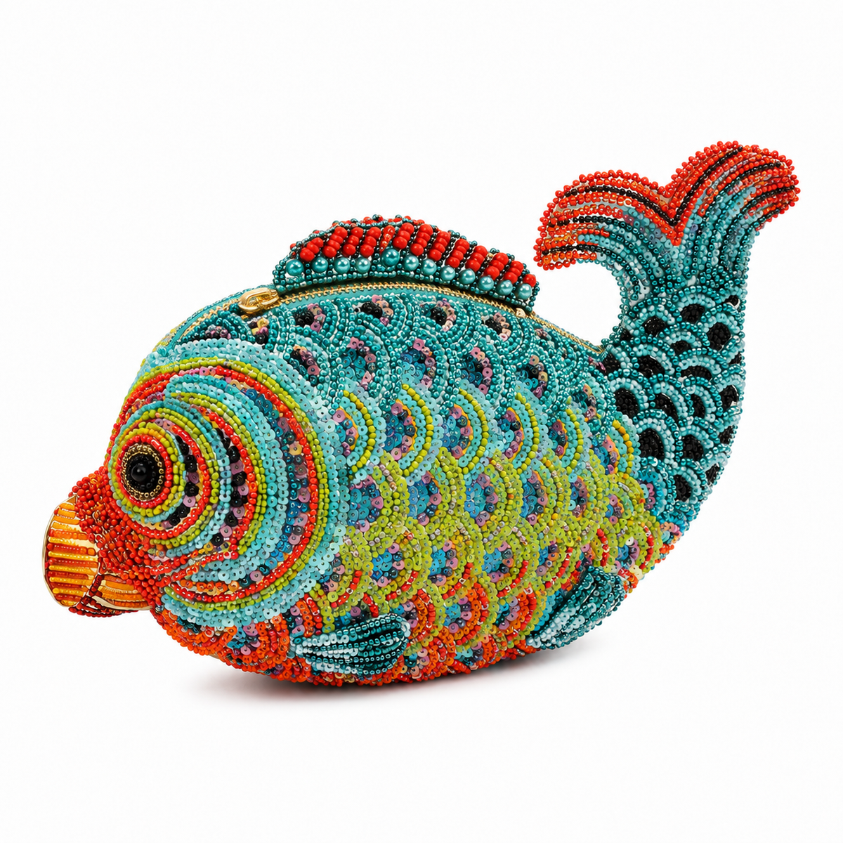 Colorful Beaded Fish-Shaped Clutch Bag