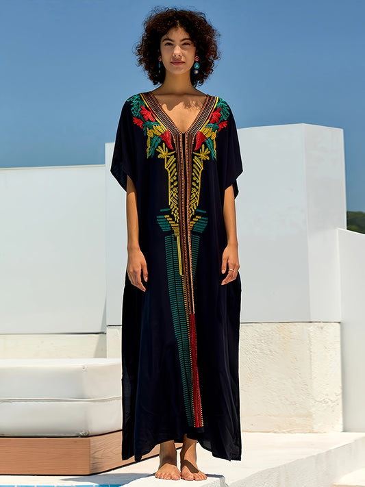 Kaftans For Women Beach Blouse Over Sized Kaftan Dresses Embroidered Robe Vacation Skirt Plus Size Kaftan Dress