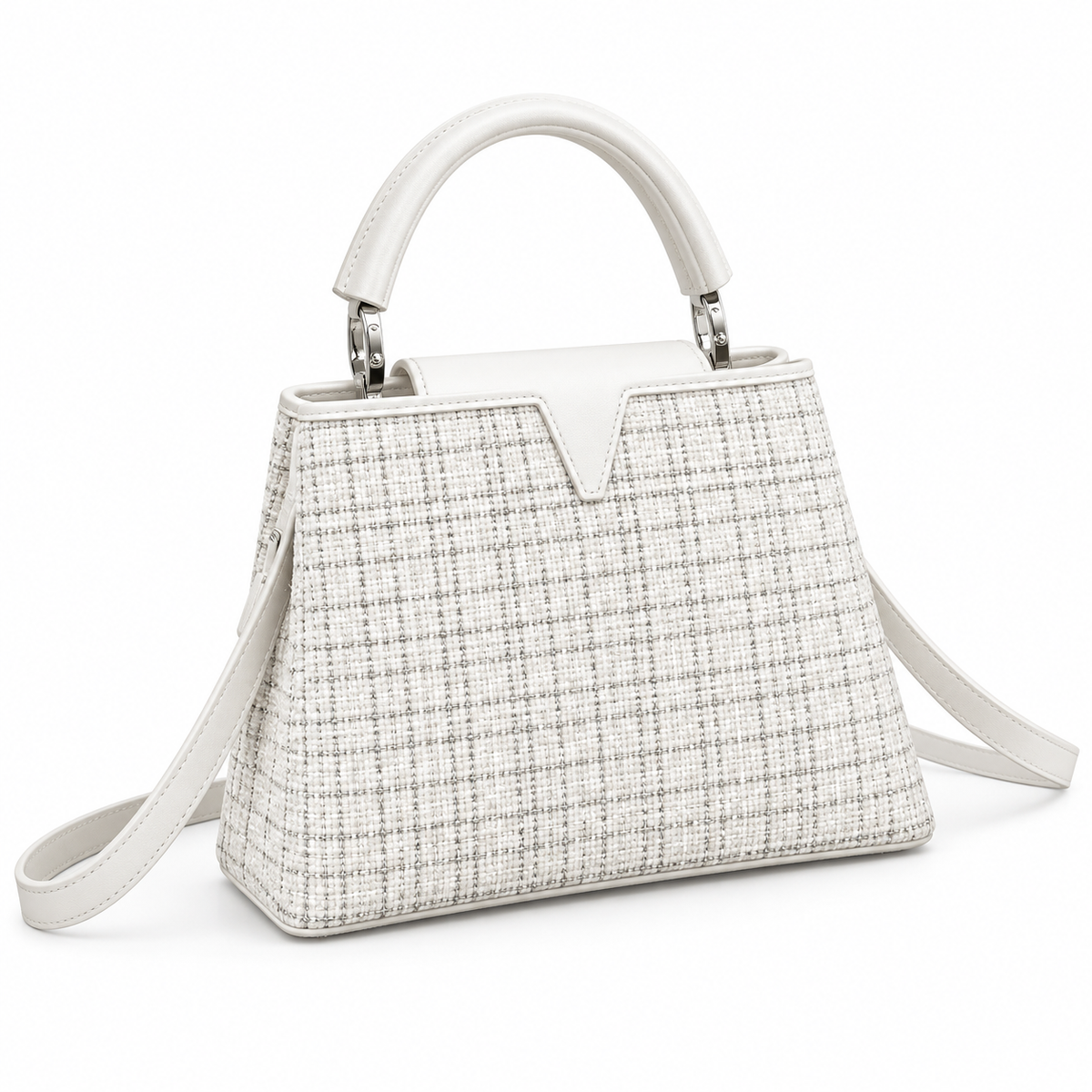 White Textured Vegan Leather Top Handle