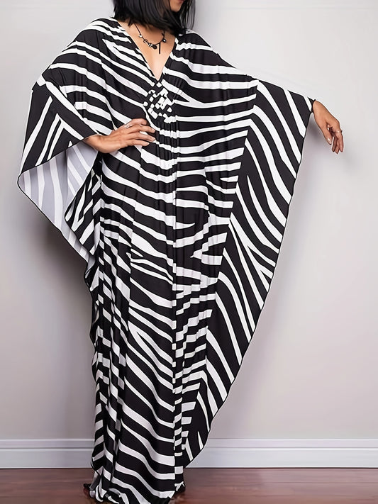 Plus Size, Women Ethnic Print Kaftan Beach Dress Plus Size Swimsuit Cover Up