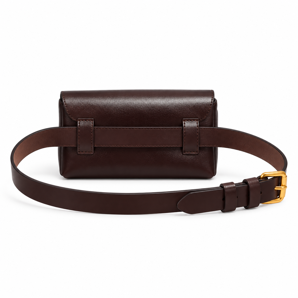 Chocolate Brown Gold Buckle Belt Bag