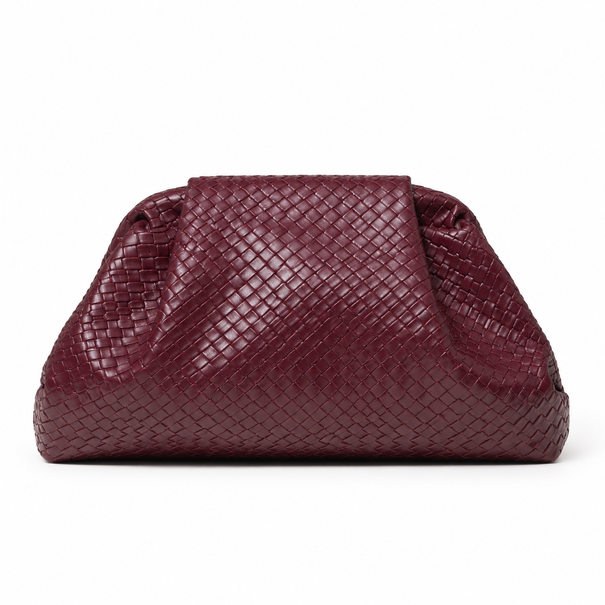 Elegant Burgundy Woven Pouch Clutch Bag