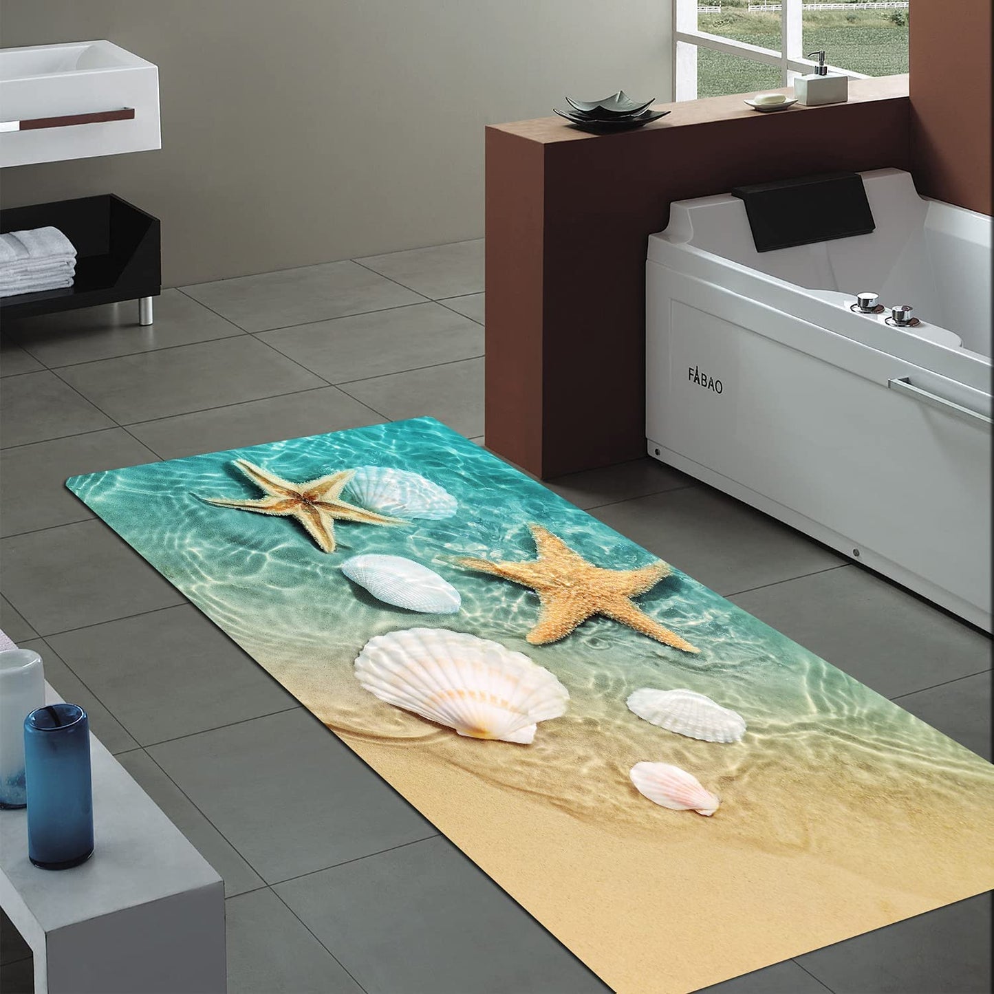 1pc Non Slip Bath Rugs - Durable Flannel Mat with Bright 3D Seashell Print, Sponge Foam Rug - For Laundry Room, Kitchen, Bathroom - Suitable for Home Decor - Perfect Gift for Housewarming