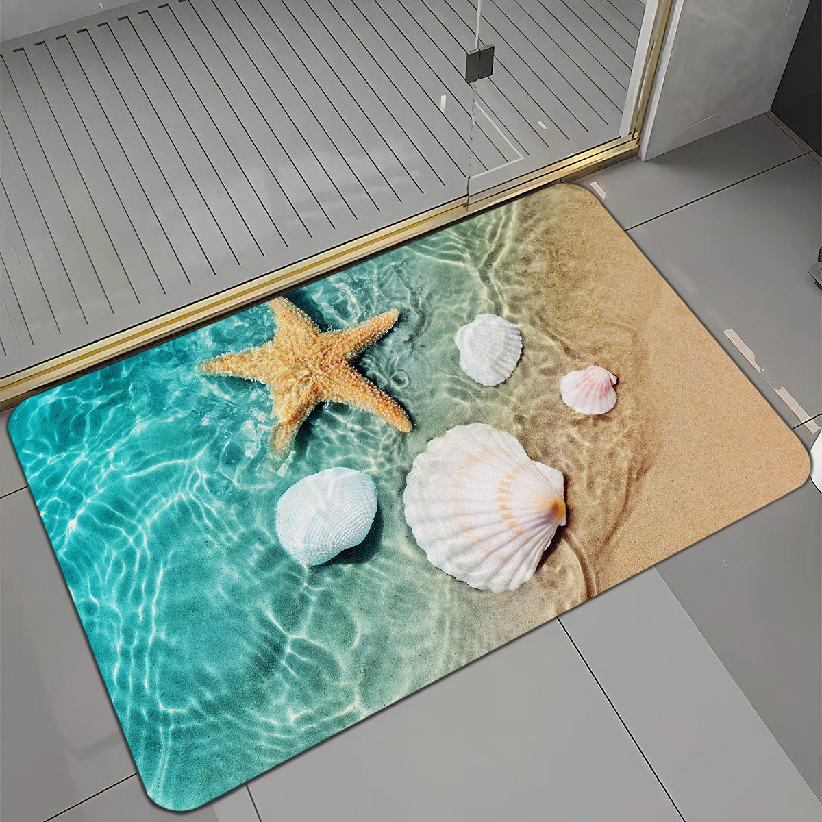 1pc Non Slip Bath Rugs - Durable Flannel Mat with Bright 3D Seashell Print, Sponge Foam Rug - For Laundry Room, Kitchen, Bathroom - Suitable for Home Decor - Perfect Gift for Housewarming