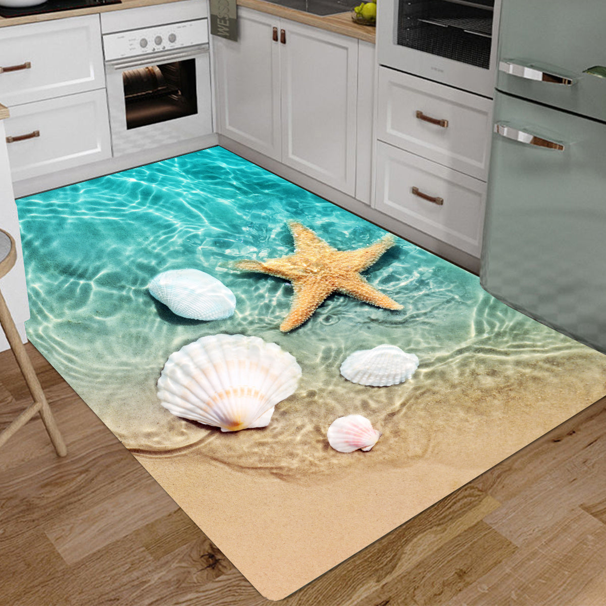 1pc Non Slip Bath Rugs - Durable Flannel Mat with Bright 3D Seashell Print, Sponge Foam Rug - For Laundry Room, Kitchen, Bathroom - Suitable for Home Decor - Perfect Gift for Housewarming