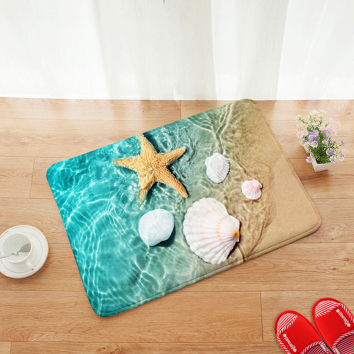 1pc Non Slip Bath Rugs - Durable Flannel Mat with Bright 3D Seashell Print, Sponge Foam Rug - For Laundry Room, Kitchen, Bathroom - Suitable for Home Decor - Perfect Gift for Housewarming