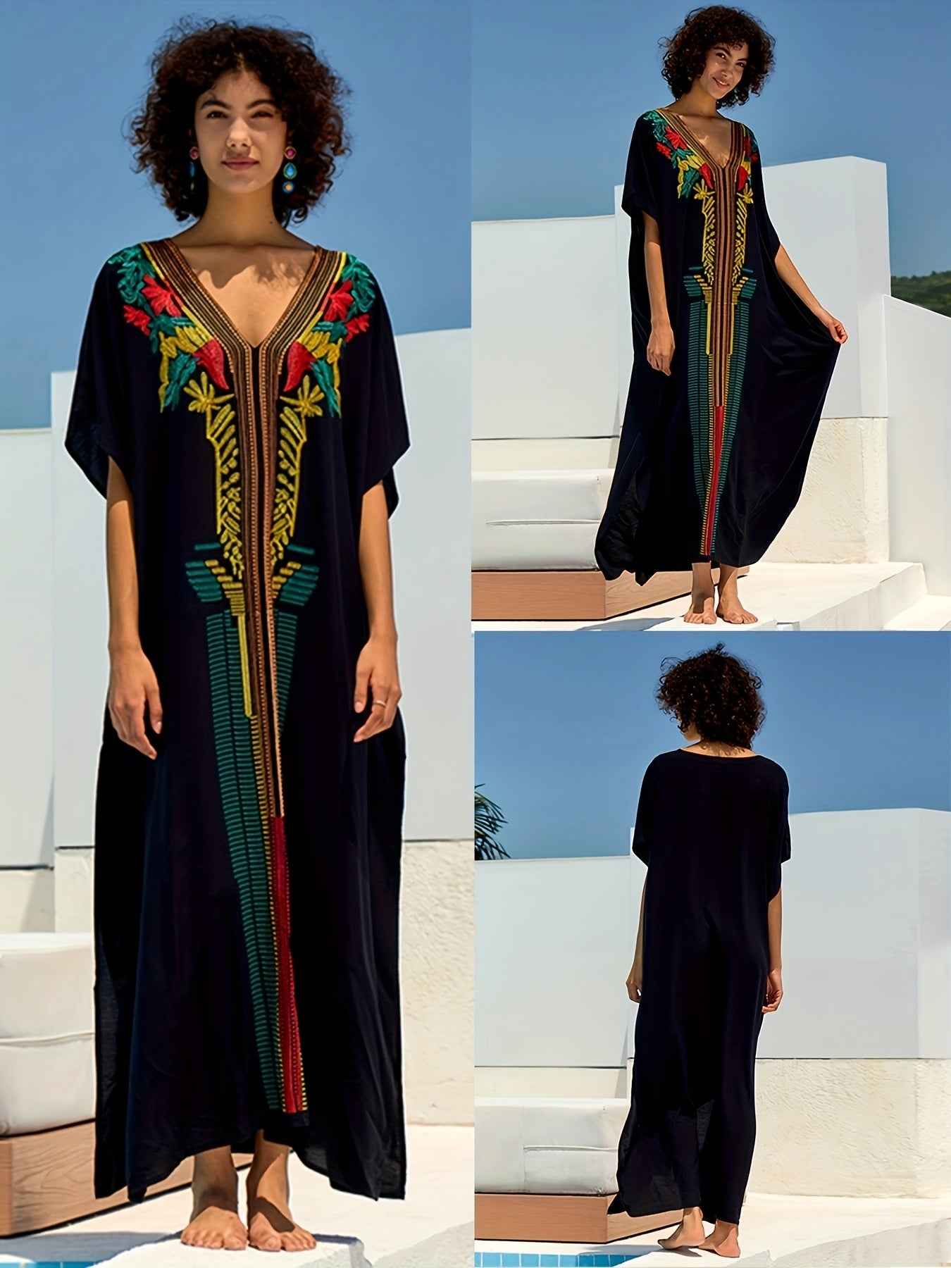 Kaftans For Women Beach Blouse Over Sized Kaftan Dresses Embroidered Robe Vacation Skirt Plus Size Kaftan Dress