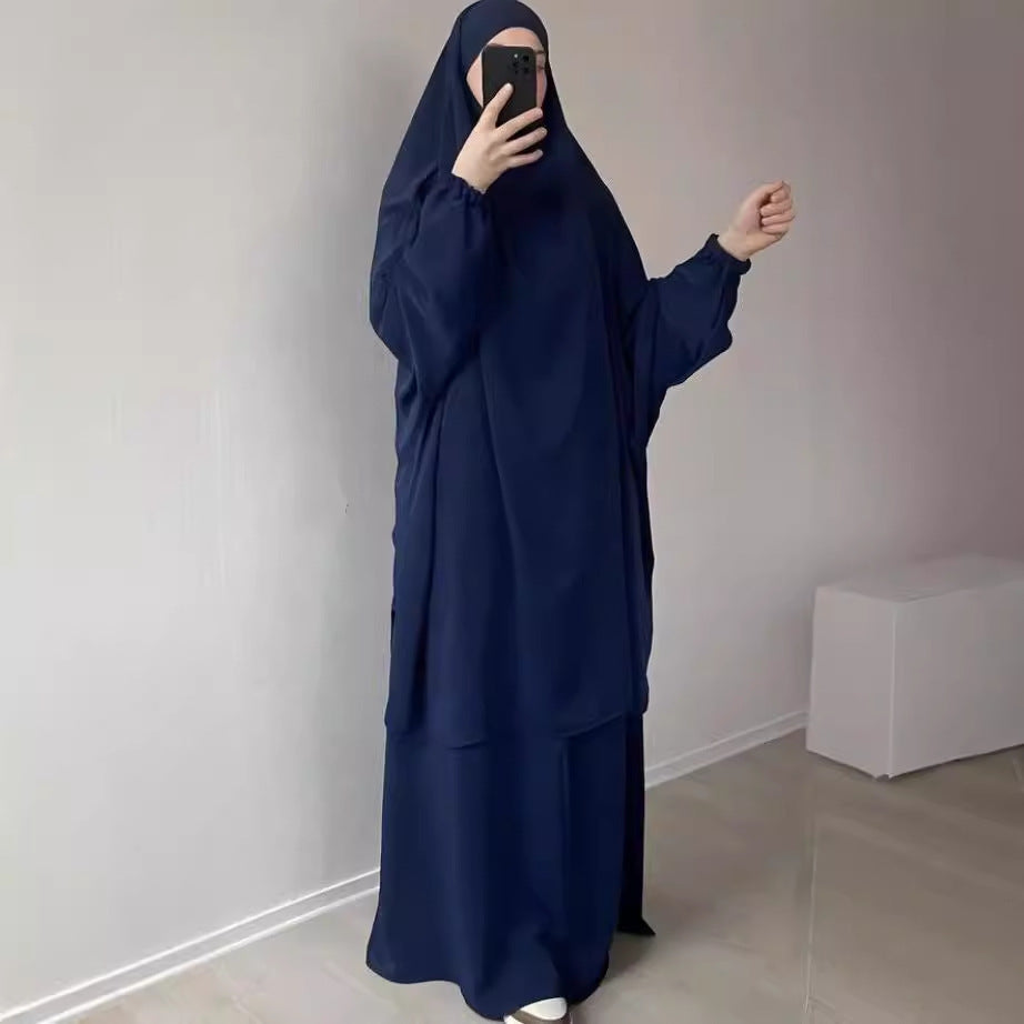 Middle East Dubai Women's Solid Color Loose Jilbaab Two-Piece Set with Large Hijab for Export