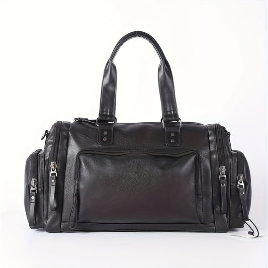 Father's Day Gift Recommendation: Stylish Leather Travel Duffel Bag with Adjustable Straps, Multi-Compartment Design, Large Capacity Weekend Tote