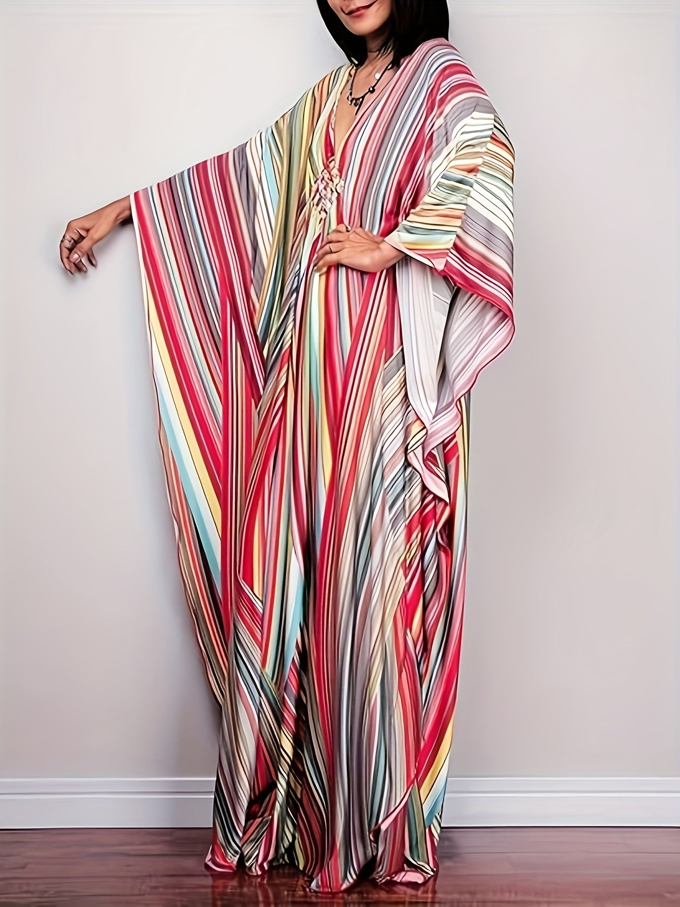 Plus Size, Women Ethnic Print Kaftan Beach Dress Plus Size Swimsuit Cover Up