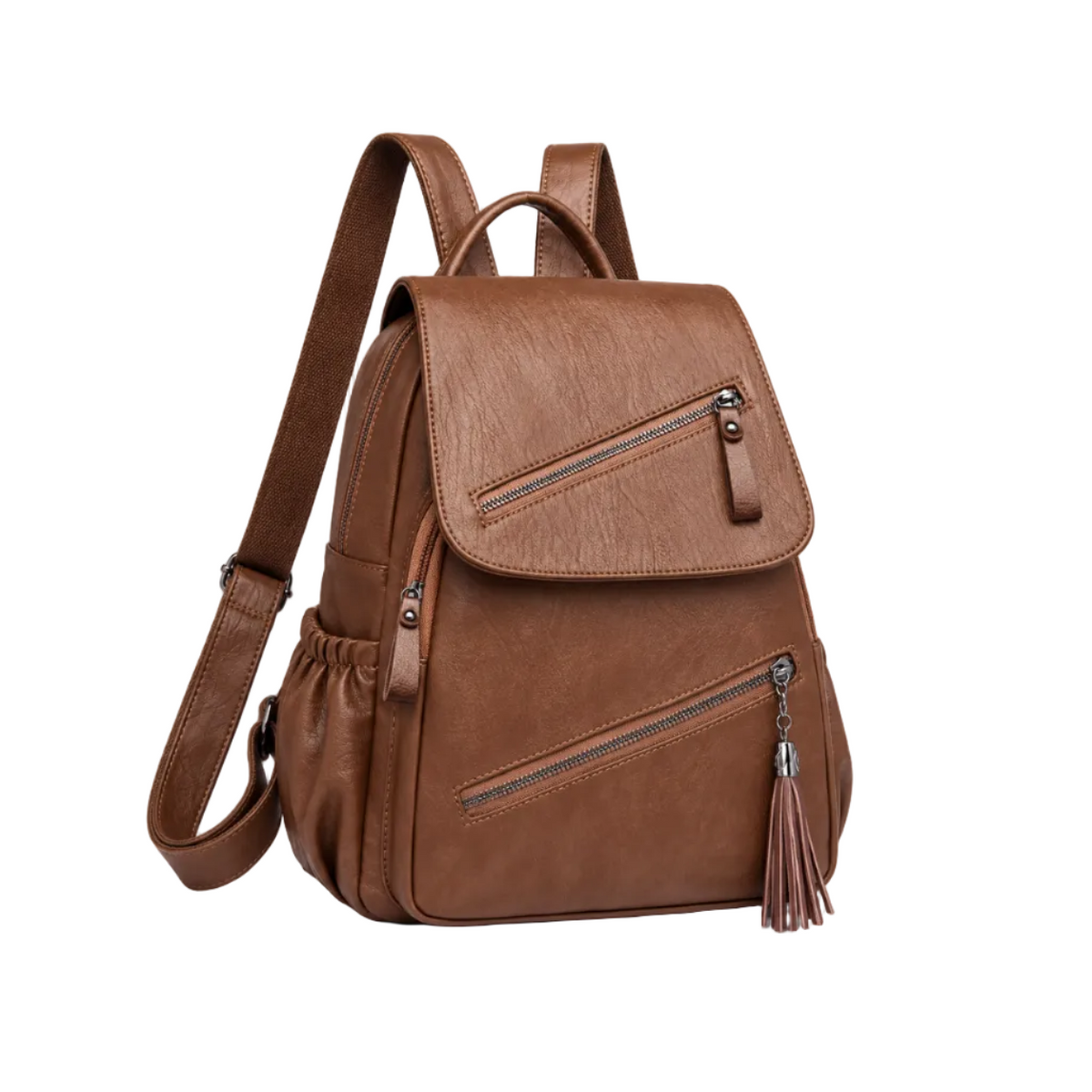 Brown Textured Backpack With Tassel Detail