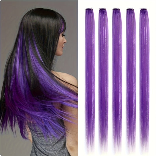 Wire Color Hair Extensions - Easy to Clip in (18 Inch 5pcs), Colored Synthetic Hair Strands, Suitable for Women, Perfect for Christmas Parties Halloween Style