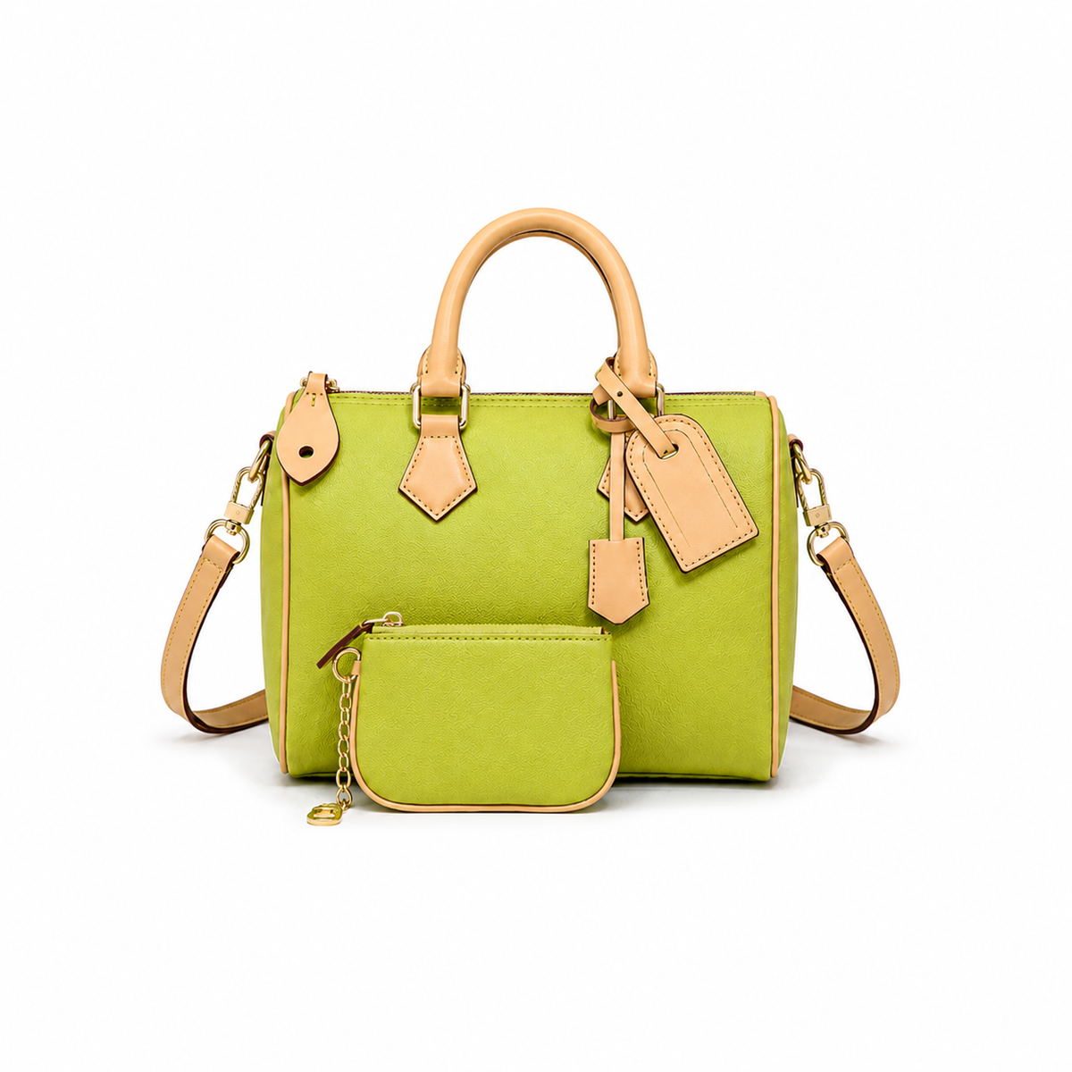 Lime Green Structured Handbag with Matching Pouch