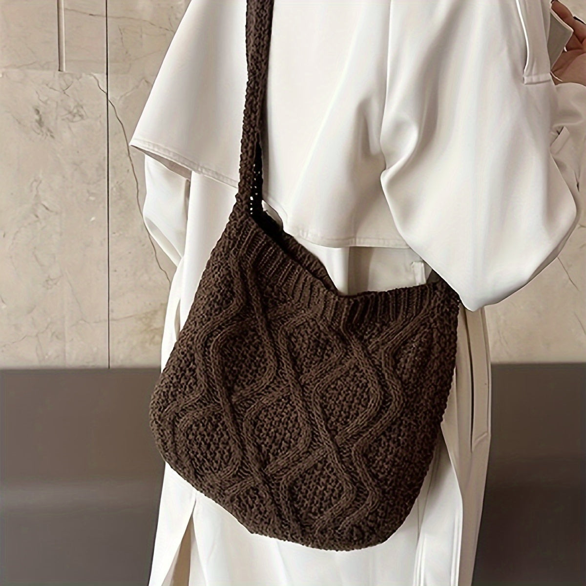 Large Capacity Literary Crochet Shoulder Bag, Women's Simple Woven Handbag for Shopping