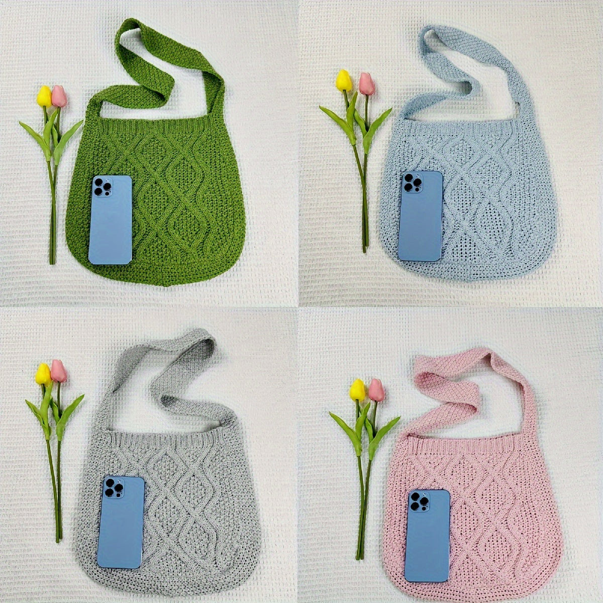 Large Capacity Literary Crochet Shoulder Bag, Women's Simple Woven Handbag for Shopping