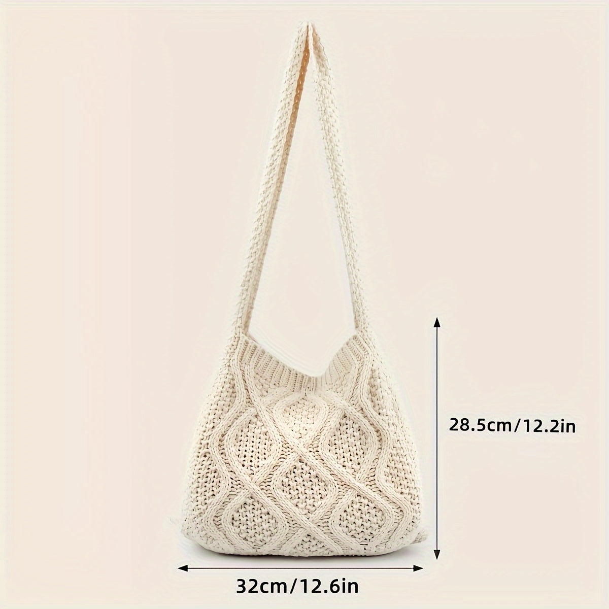 Large Capacity Literary Crochet Shoulder Bag, Women's Simple Woven Handbag for Shopping