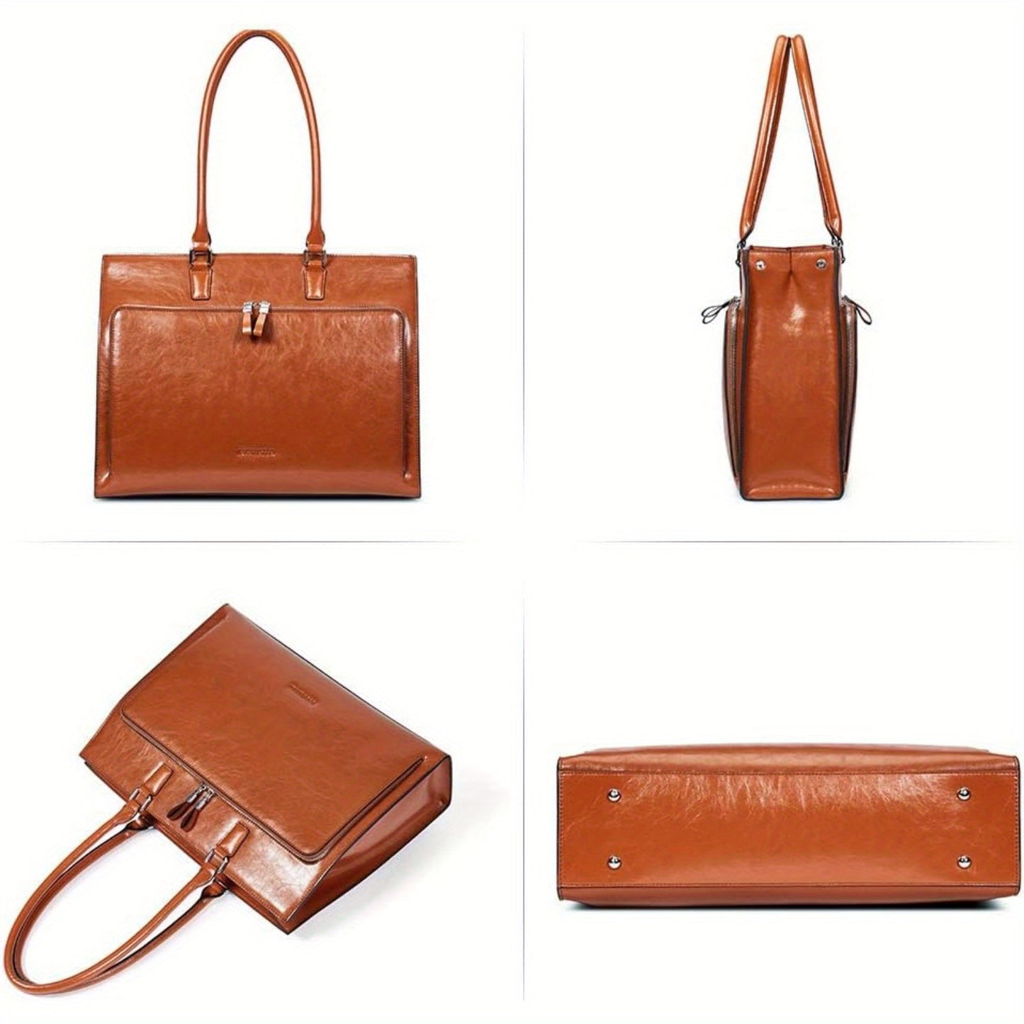 15.6 inch Leather Briefcase for Women Vintage Laptop Bag Brown Business Shoulder Handbag