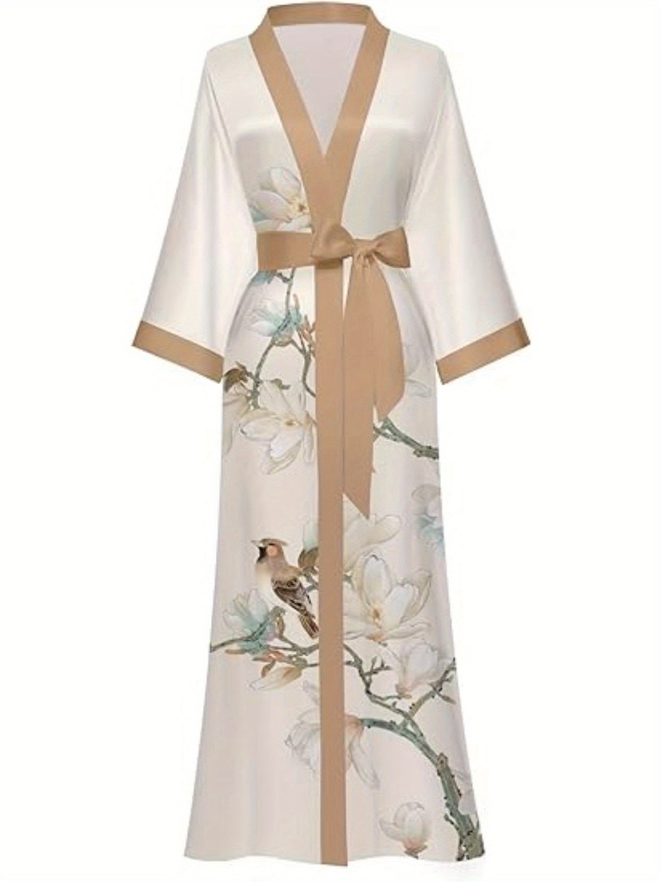 Women's Kimono Robe Long Bathrobe Women's Pajamas Floral Print Wedding Robe Nightgown Satin Bridesmaid Robe