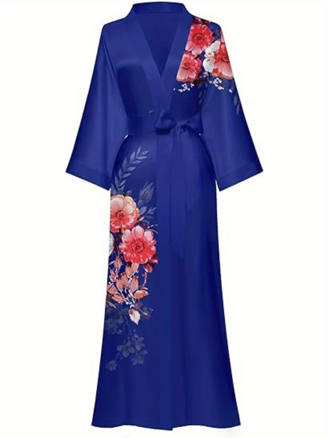 Women's Kimono Robe Long Bathrobe Women's Pajamas Floral Print Wedding Robe Nightgown Satin Bridesmaid Robe