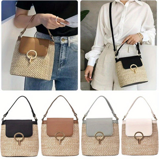 Casual Straw Woven Bucket Bags Women Summer Messenger Bag Rattan Bags Beach Travel Purses And Handbags Shoulder Bag