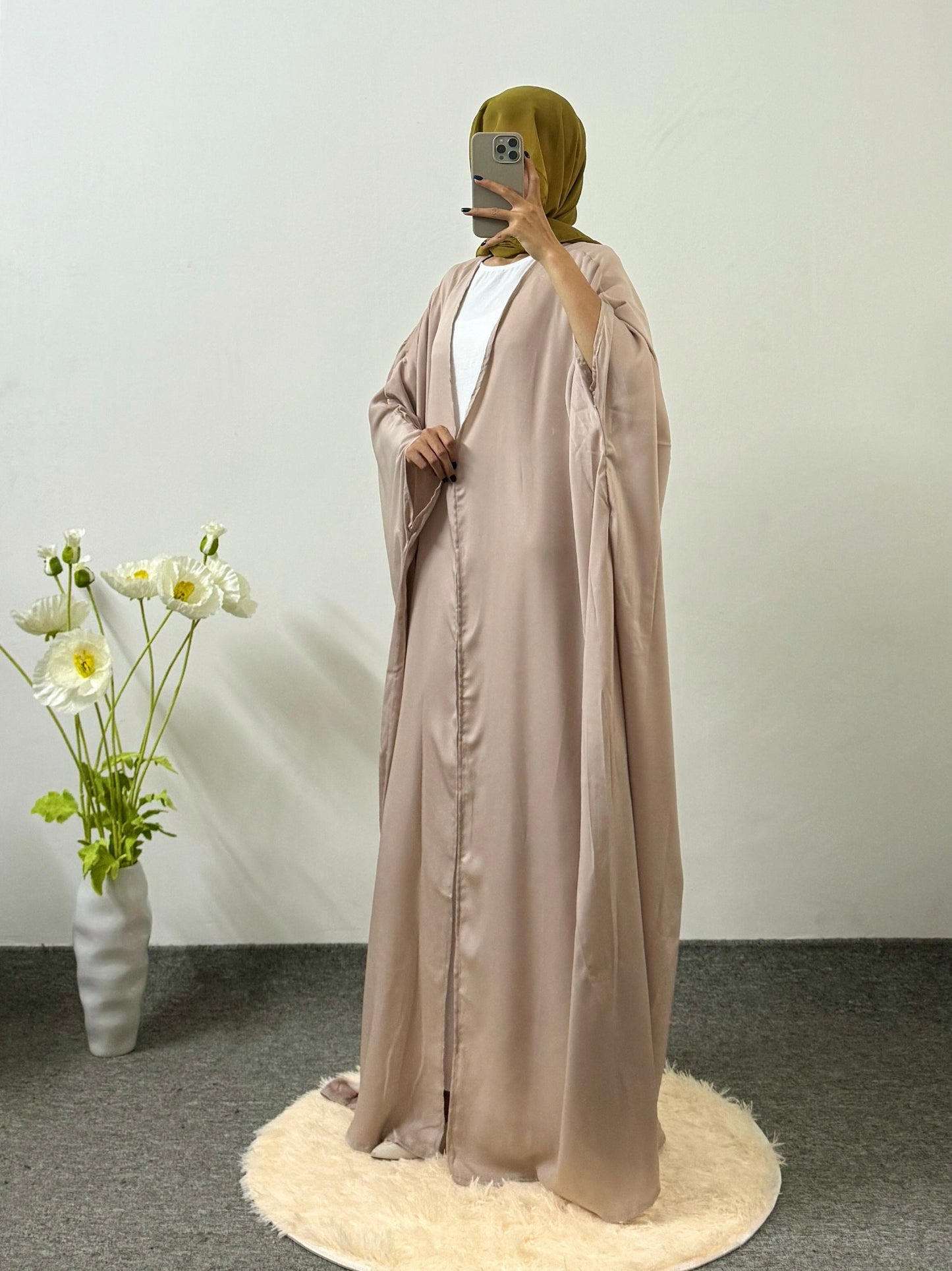 Extra Loose Plus Size Long Robe Solid Color Batwing Sleeve Abayas Outer Robe Middle Eastern Long Dress