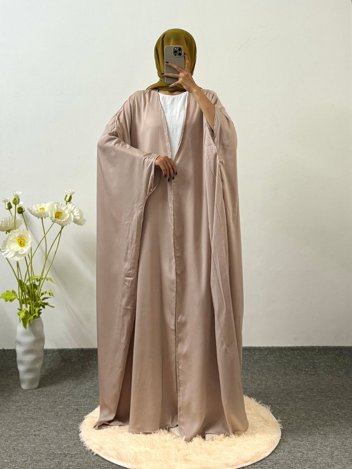 Extra Loose Plus Size Long Robe Solid Color Batwing Sleeve Abayas Outer Robe Middle Eastern Long Dress
