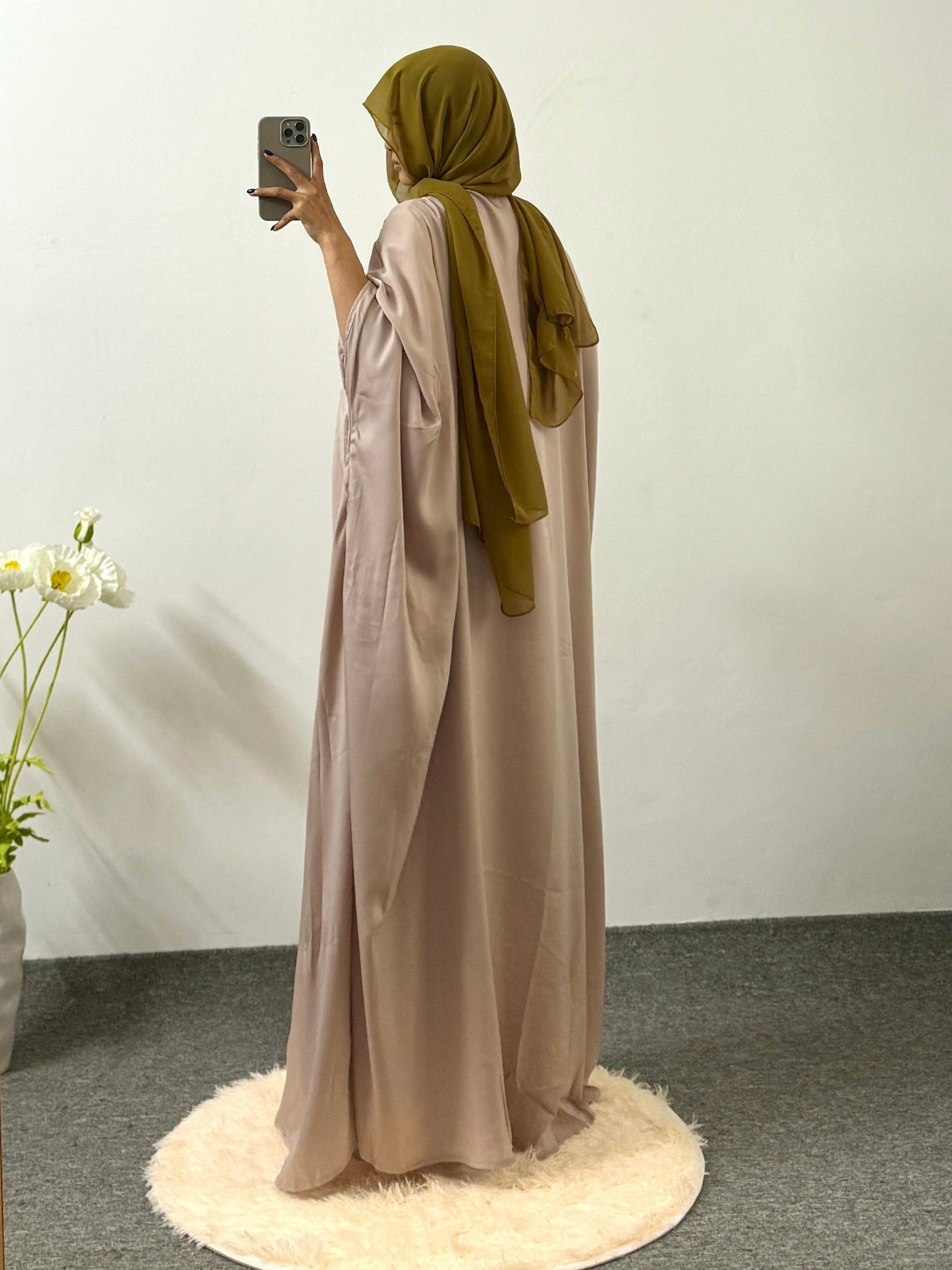 Extra Loose Plus Size Long Robe Solid Color Batwing Sleeve Abayas Outer Robe Middle Eastern Long Dress