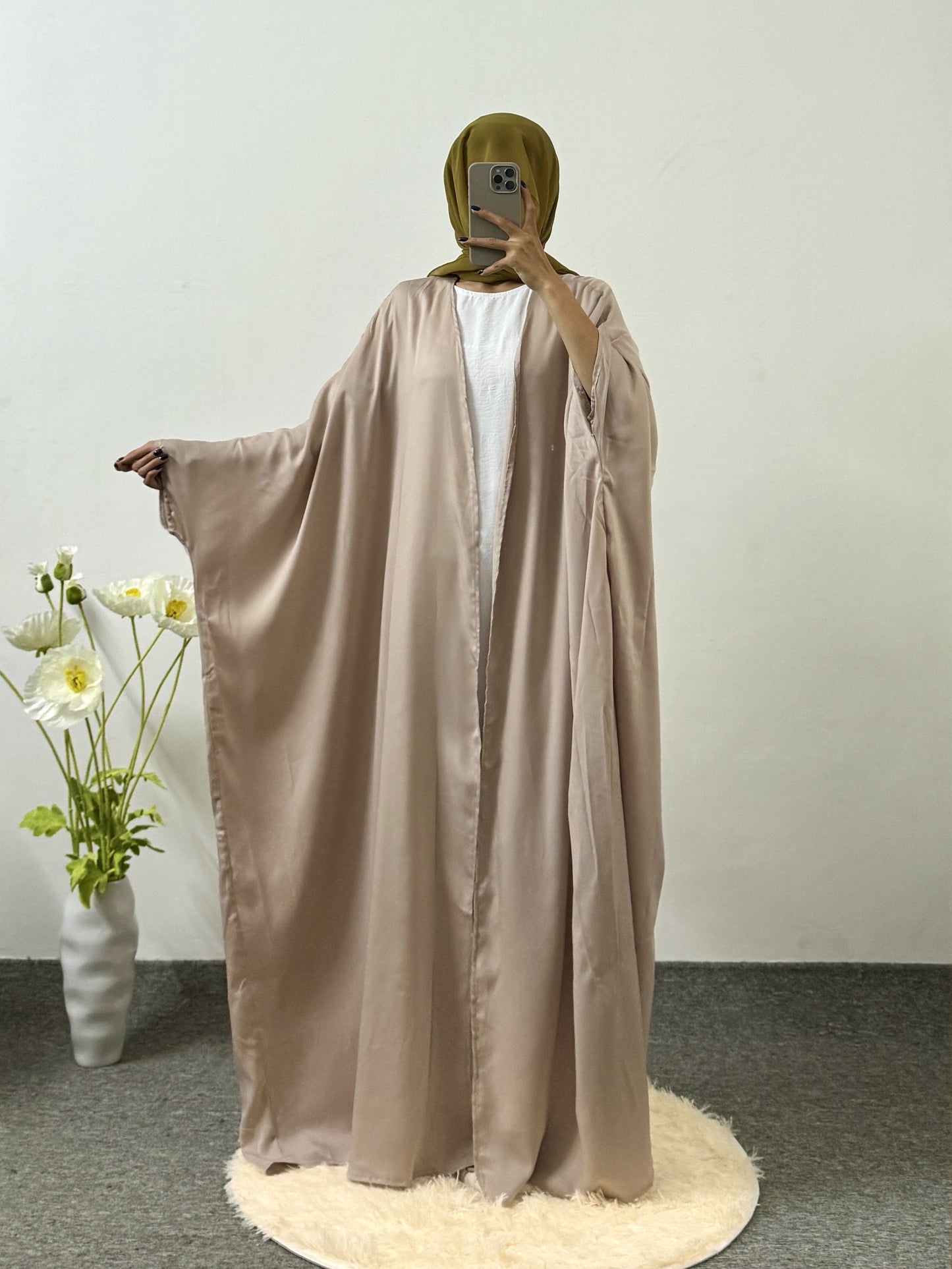 Extra Loose Plus Size Long Robe Solid Color Batwing Sleeve Abayas Outer Robe Middle Eastern Long Dress