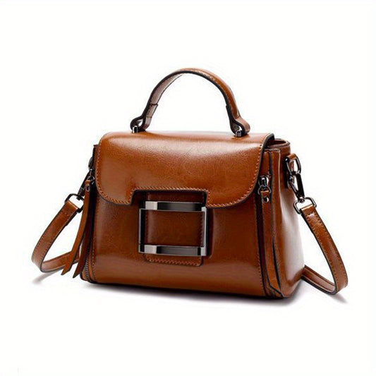 Genuine Leather Women’s Crossbody Bag | Elegant Brown Satchel with Detachable Shoulder Strap, Dual Handles & Zipper Closure