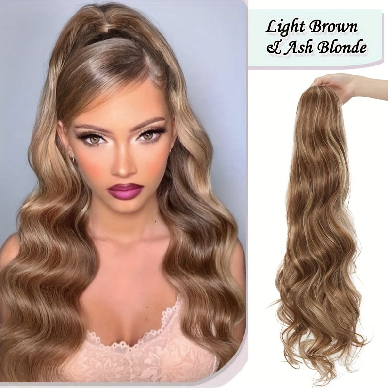 Long Curly Wavy Hair Piece Synthetic Pony Tail Extensions For Women Highlight Balayage