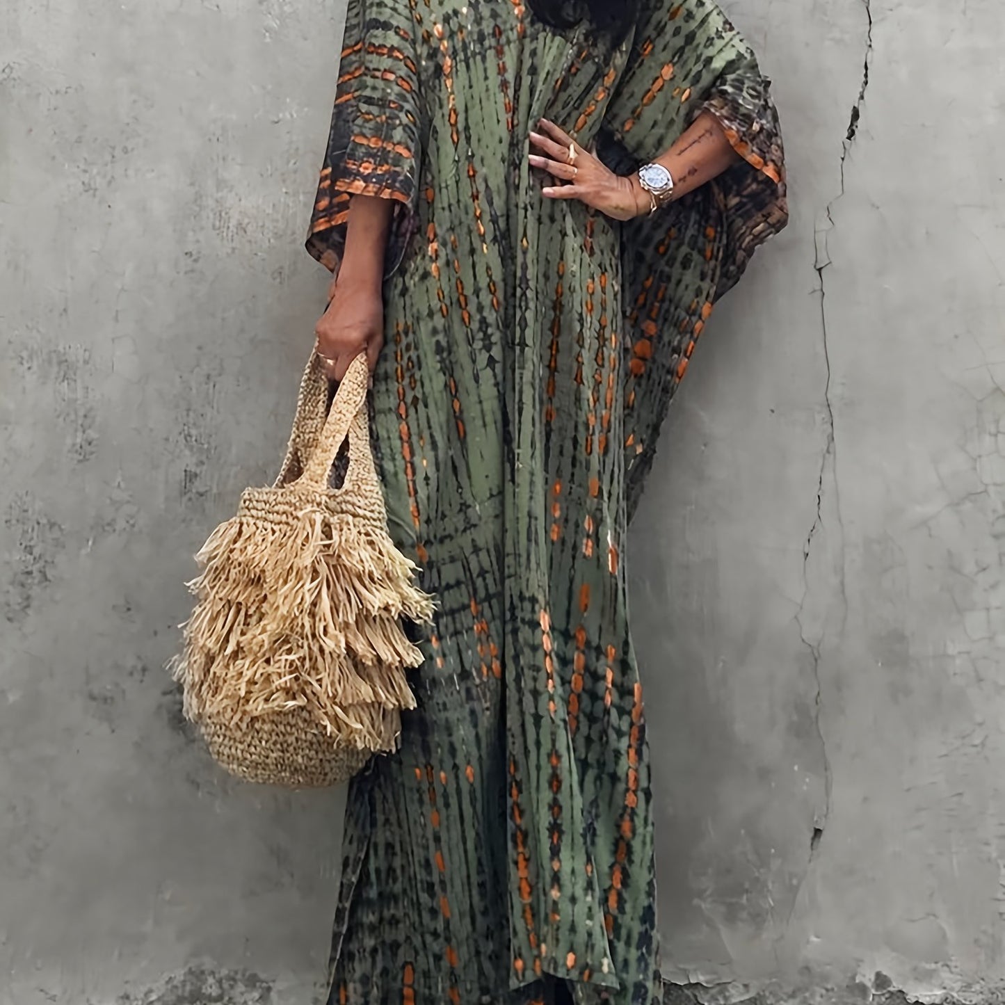 Plus Size Women's Beach Cover-Up Dress Kaftan, Large Summer Casual Beachwear