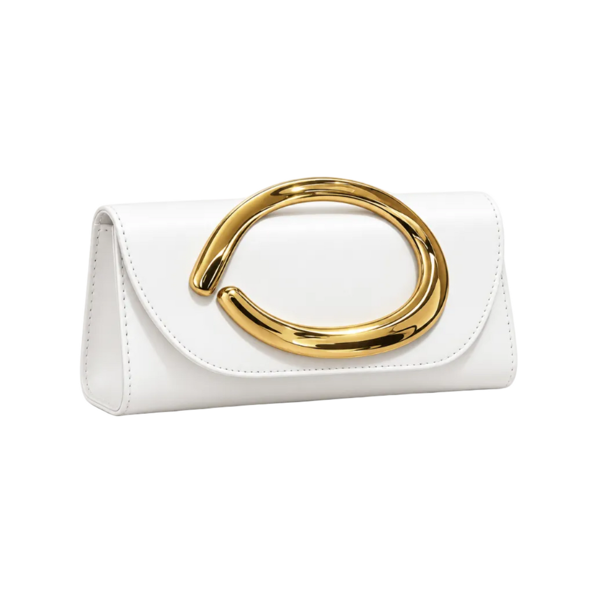 White Sculptural Gold Handle Evening Clutch