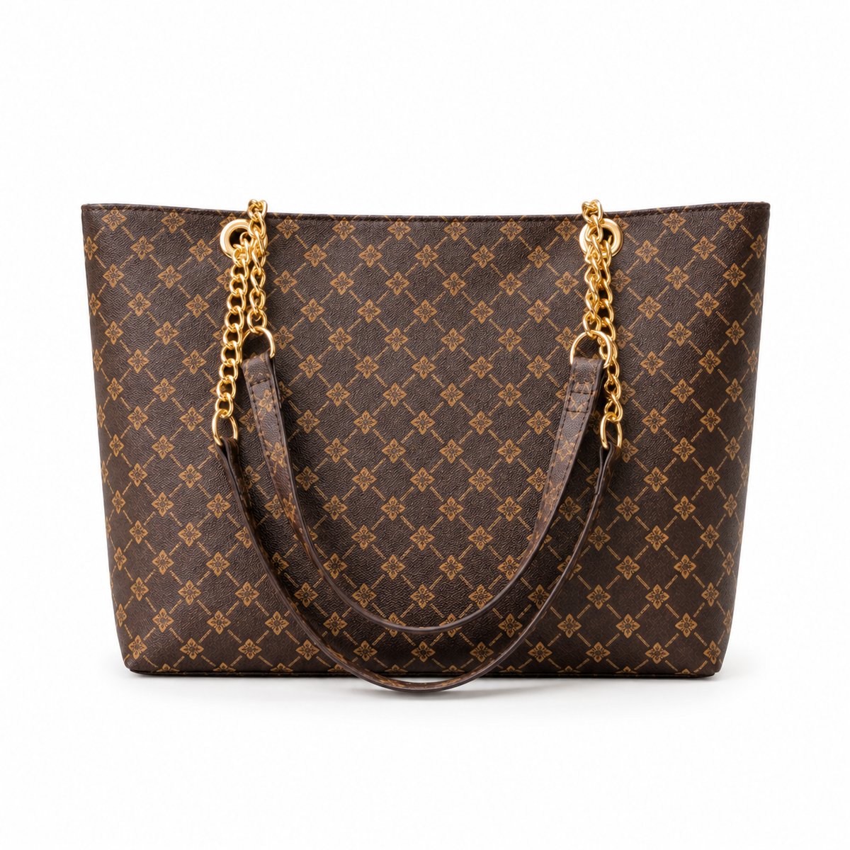Elegant Monogram Chain Shoulder Tote Bag