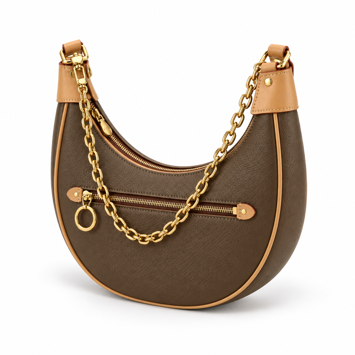 Taupe Crescent Chain Shoulder Bag Purse