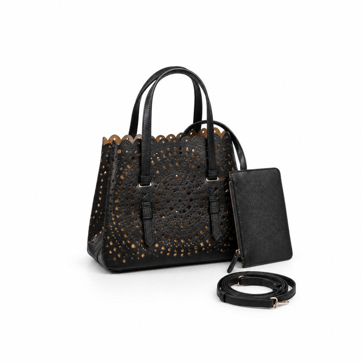 Elegant Black Laser Cut Tote Handbag