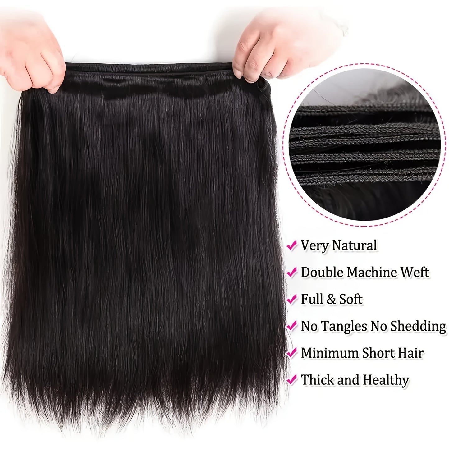 Three Bundles of Brazilian Straight Hair Made from 100% Unprocessed Human Hair, Featuring Double Wefts. These Virgin Straight Hair Extensions Are Designed for Women