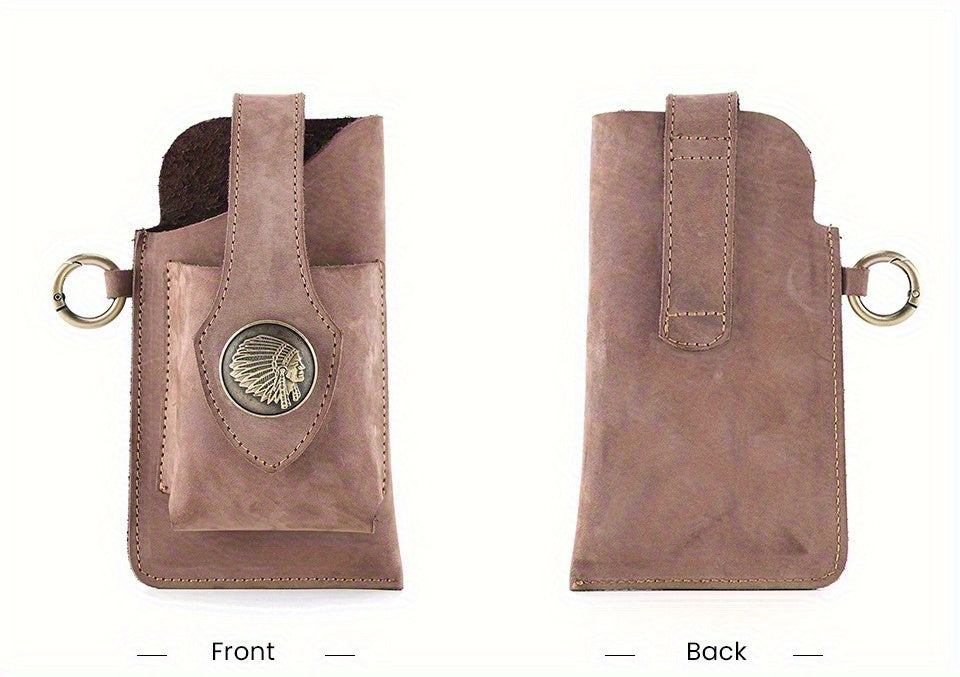 Men's Genuine Leather Mobile Phone Key Waist Bag Creative Vegetable Tanned Leather Waist Bag Men Wear Belt Tactical Waist Bag