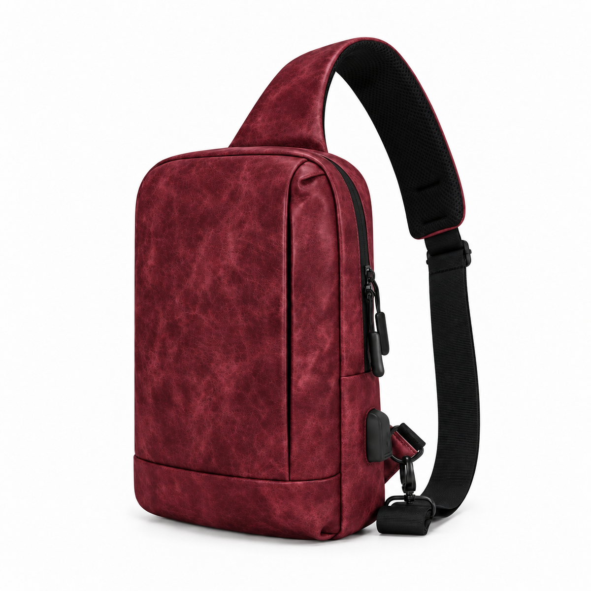 Maroon Textured Crossbody Sling Bag