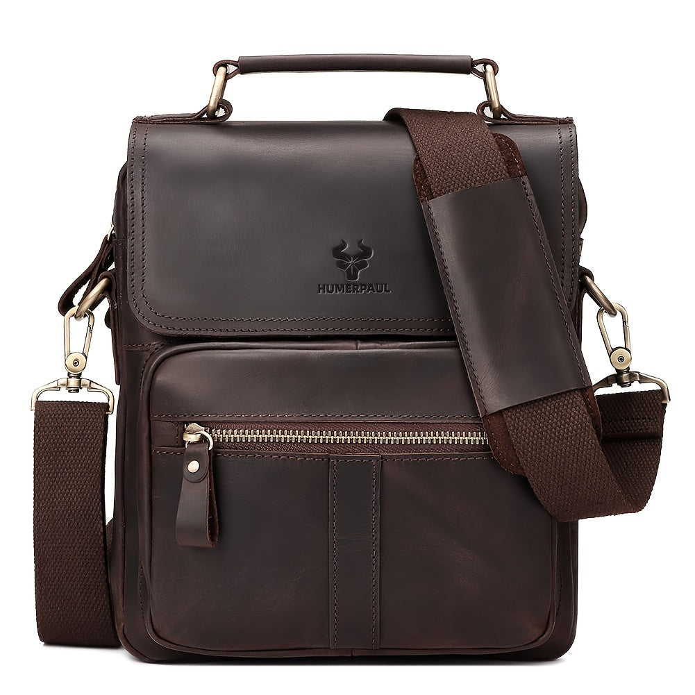 Leather Messenger Bag For Men, Shoulder Crossbody Bag With Adjustable Straps For Work Business