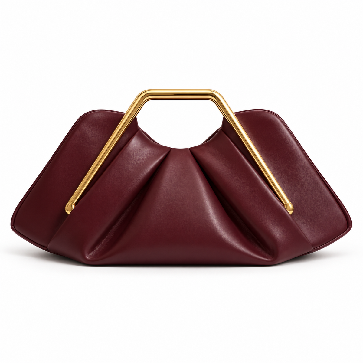 Coffee Leather Evening Clutch Golden Handle
