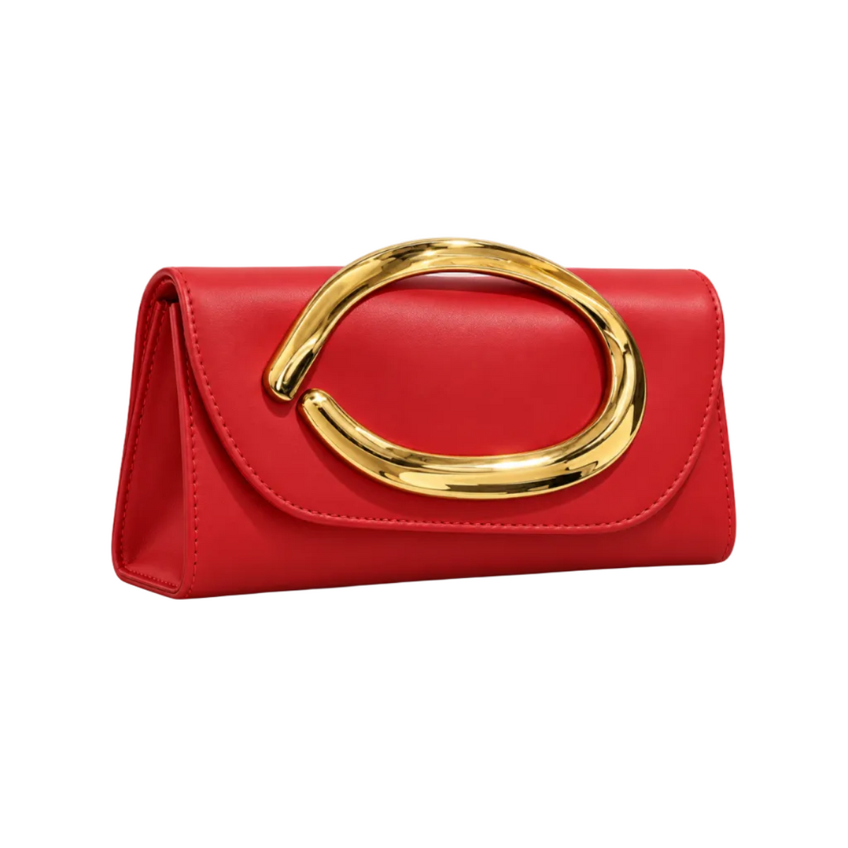 Elegant Red Clutch With Golden Handle