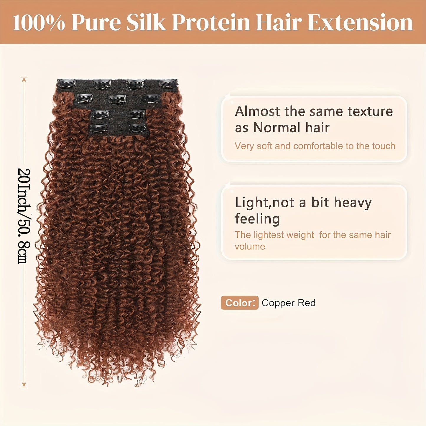 Clip In Hair Extensions, 20inch 4pcs One Hundred Percent Pure Protein Hair Extensions for Women Long Soft Curly Hair Extension Hairpiece