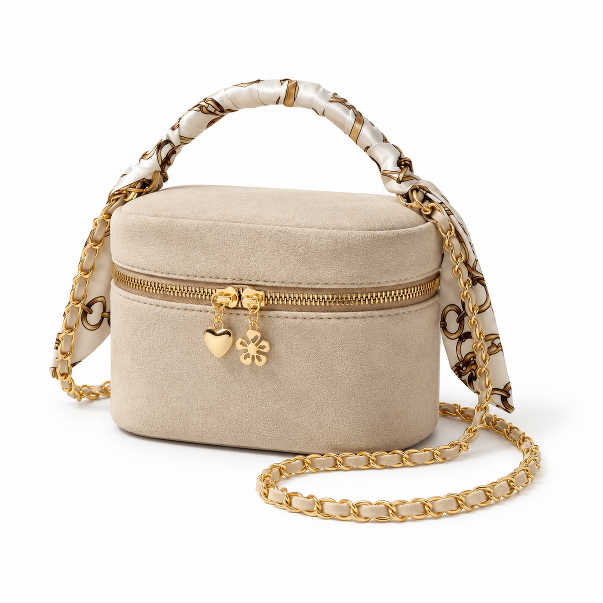Beige Scarf Handle Crossbody Vanity Bag