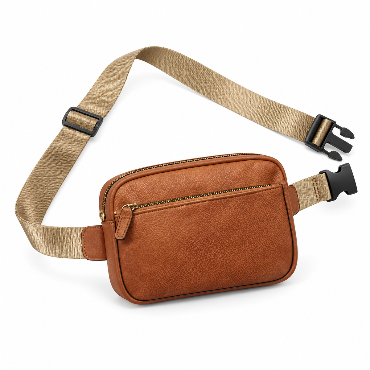 Brown Textured Waist Bag Adjustable Strap